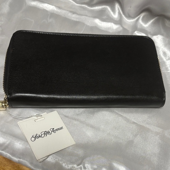 Saks Fifth Avenue Black Leather Clutch - Picture 1 of 11